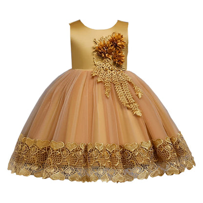 Robe de Princesse en Dentelle & Fleurs – Cérémonie Élégante pour Fille