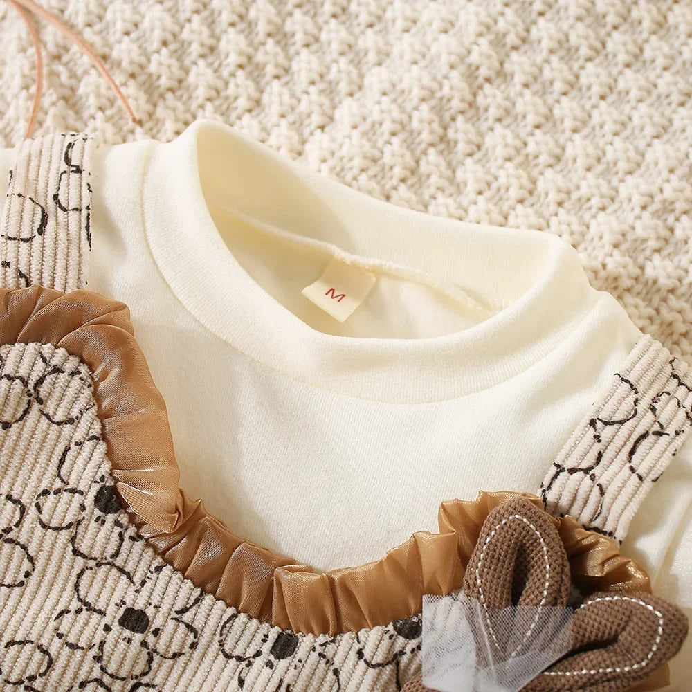 Robe Bébé Fille Élégante à Manches Longues – Dentelle & Broderie Lapin