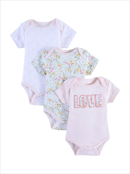 Lot de 3 bodys bébé fille – Motifs animaux & éléphant, coton doux