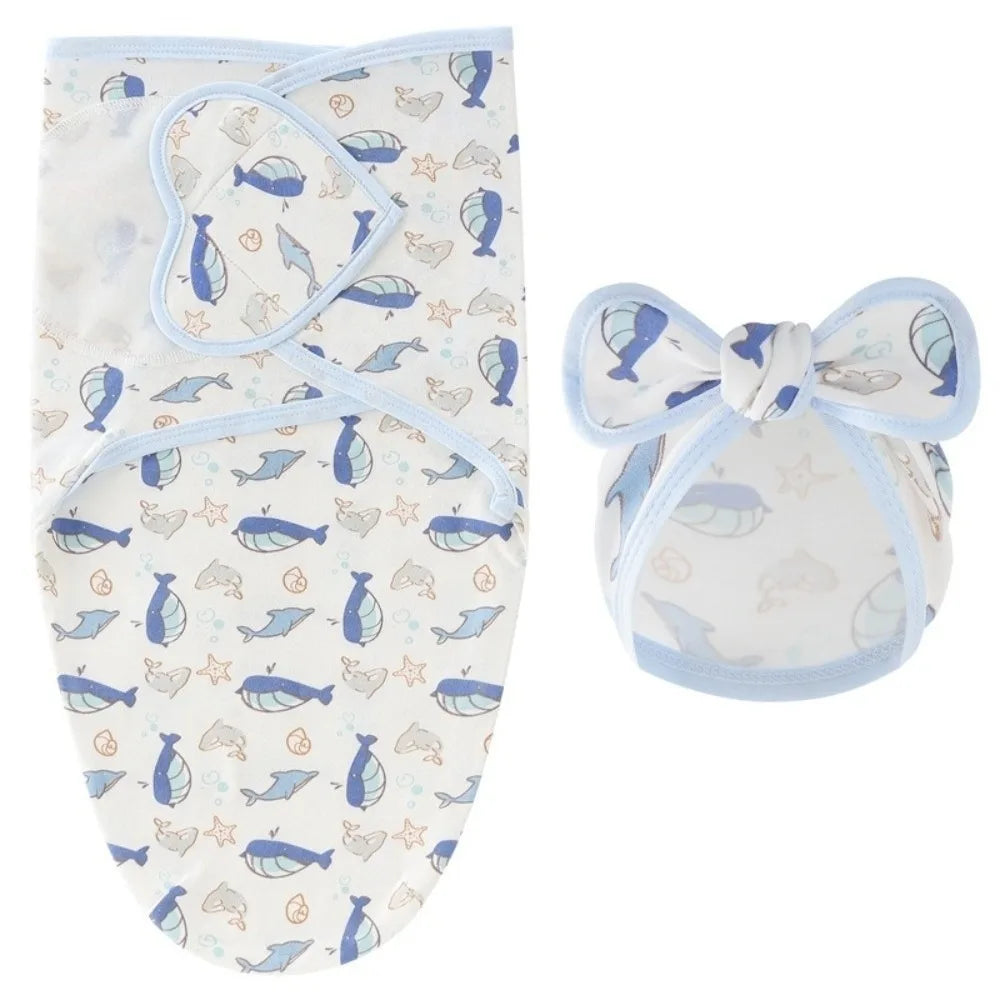 Ensemble naissance bébé 3 pièces – Couverture d’emmaillotage + bonnet à nœud papillon + moufles assorties