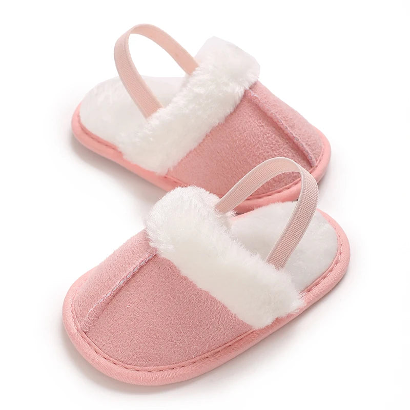 Pantoufles bébé coton doublées – Chaudes & confortables – Semelle douce (0–18 mois)
