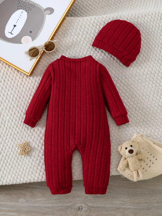 Ensemble bébé hiver tricoté 2 pièces – Combinaison avec ours + bonnet