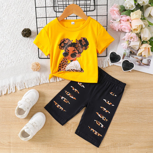 Ensemble Enfant Sporty Chic – T-shirt Jaune & Pantalon Noir