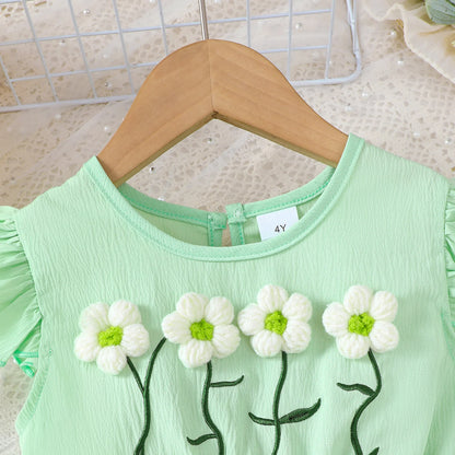 Robe Menthe Fleurie + Mini Sac – Tenue Princesse (Fille)