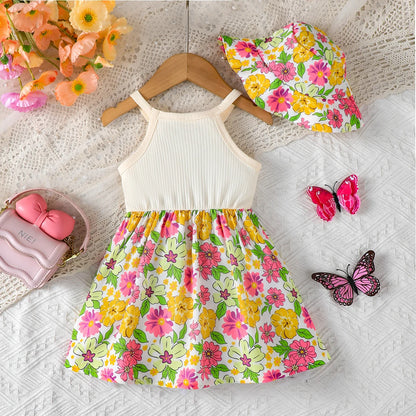 Robe d’été bébé fille + chapeau assorti – Motif feuilles tropicales