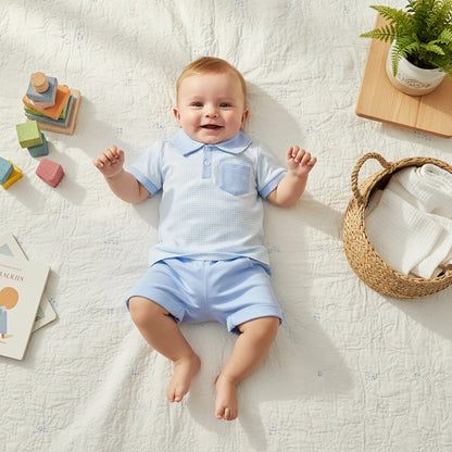Ensemble bébé garçon élégant 2 pièces – Chemise à carreaux & short assorti (6 à 36 mois)
