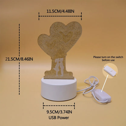 USB alimenté 3D en forme de coeur couple veilleuse vacances cadeau d'anniversaire chambre chevet décoration veilleuse maison nouveauté éclairage