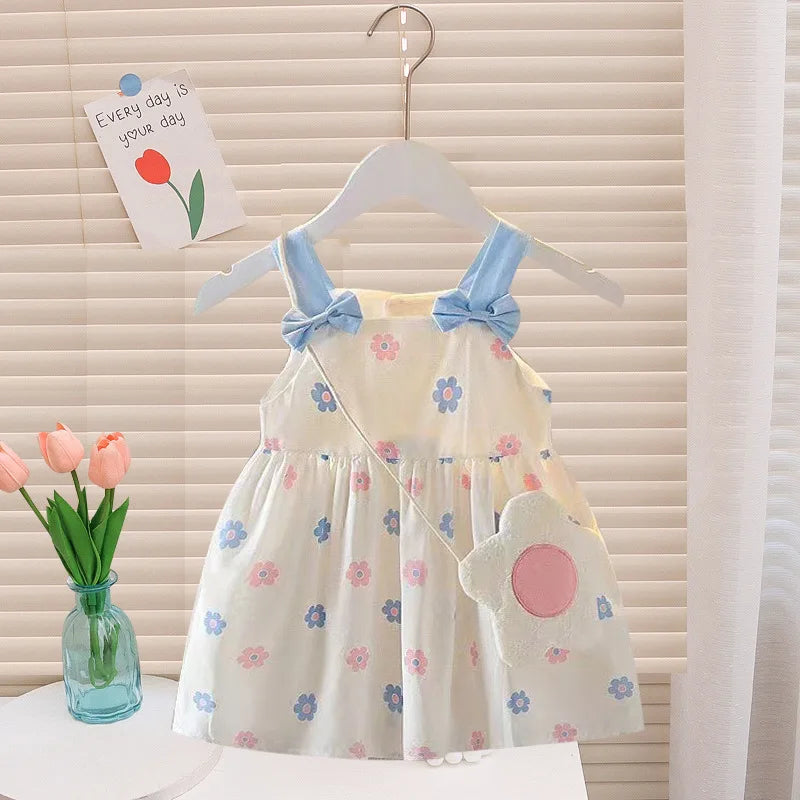 Ensemble Bébé Fille 2 Pièces – Robe d’Été à Bretelles Nœud + Petit Sac (0–12 mois)