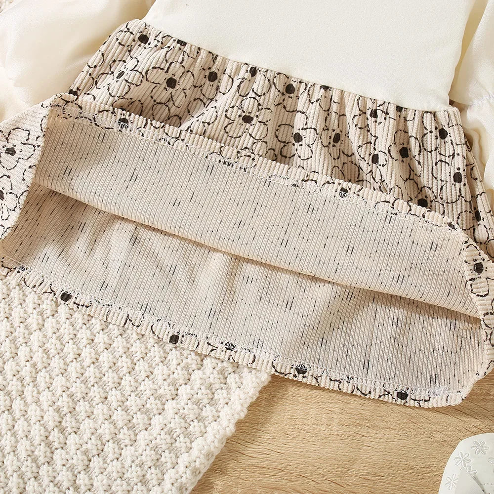 Robe Bébé Fille Élégante à Manches Longues – Dentelle & Broderie Lapin