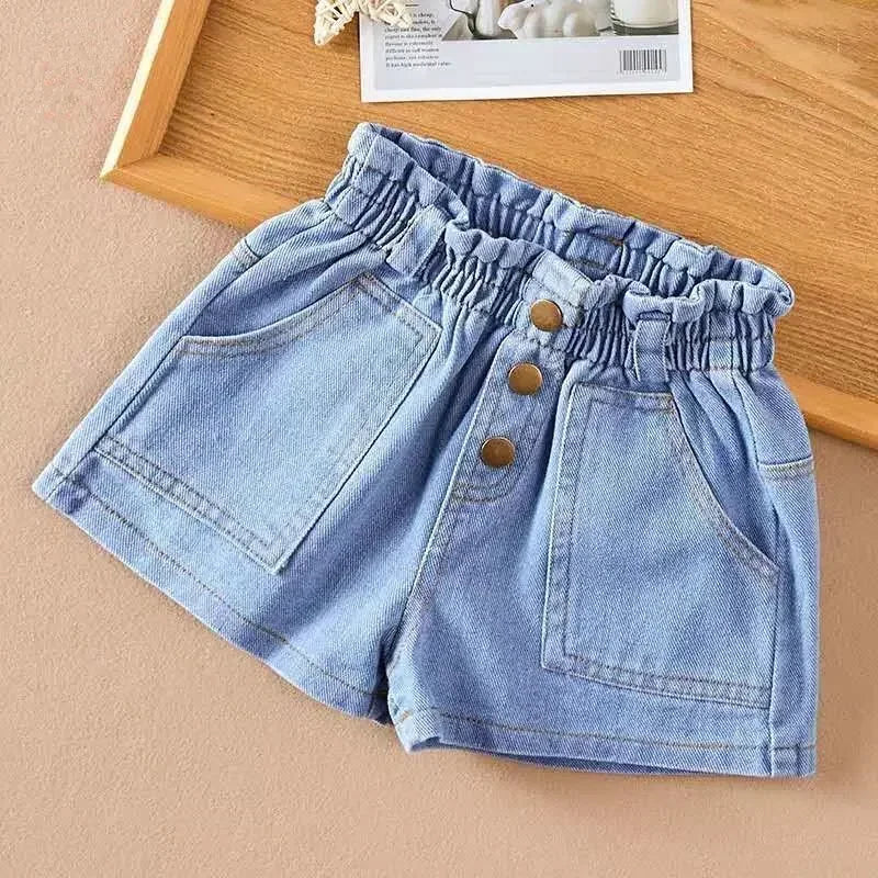 Short en jean coréen léger pour fille – Taille élastique & dentelle – Été