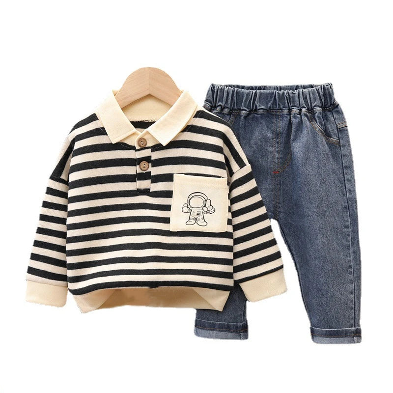 Ensemble 2 Pièces Enfant Rayé – Haut à Manches Longues & Pantalon en Jean