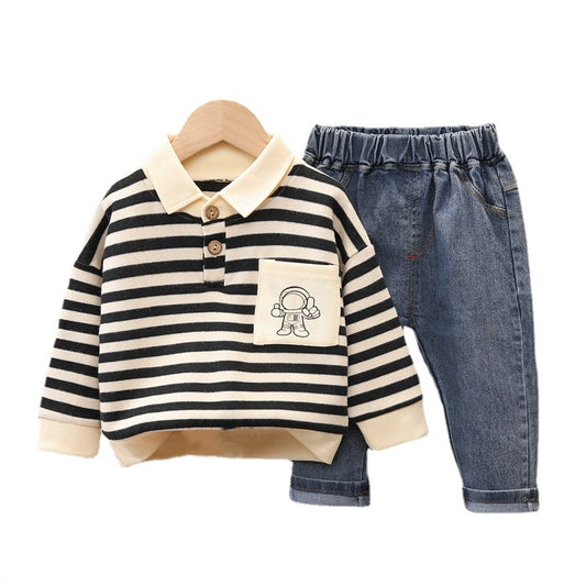Ensemble 2 Pièces Enfant Rayé – Haut à Manches Longues & Pantalon en Jean
