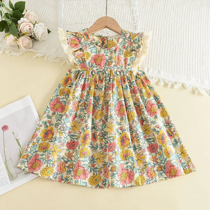 Robe Vintage Brodée Fleurie – Beige Crème (Fille)