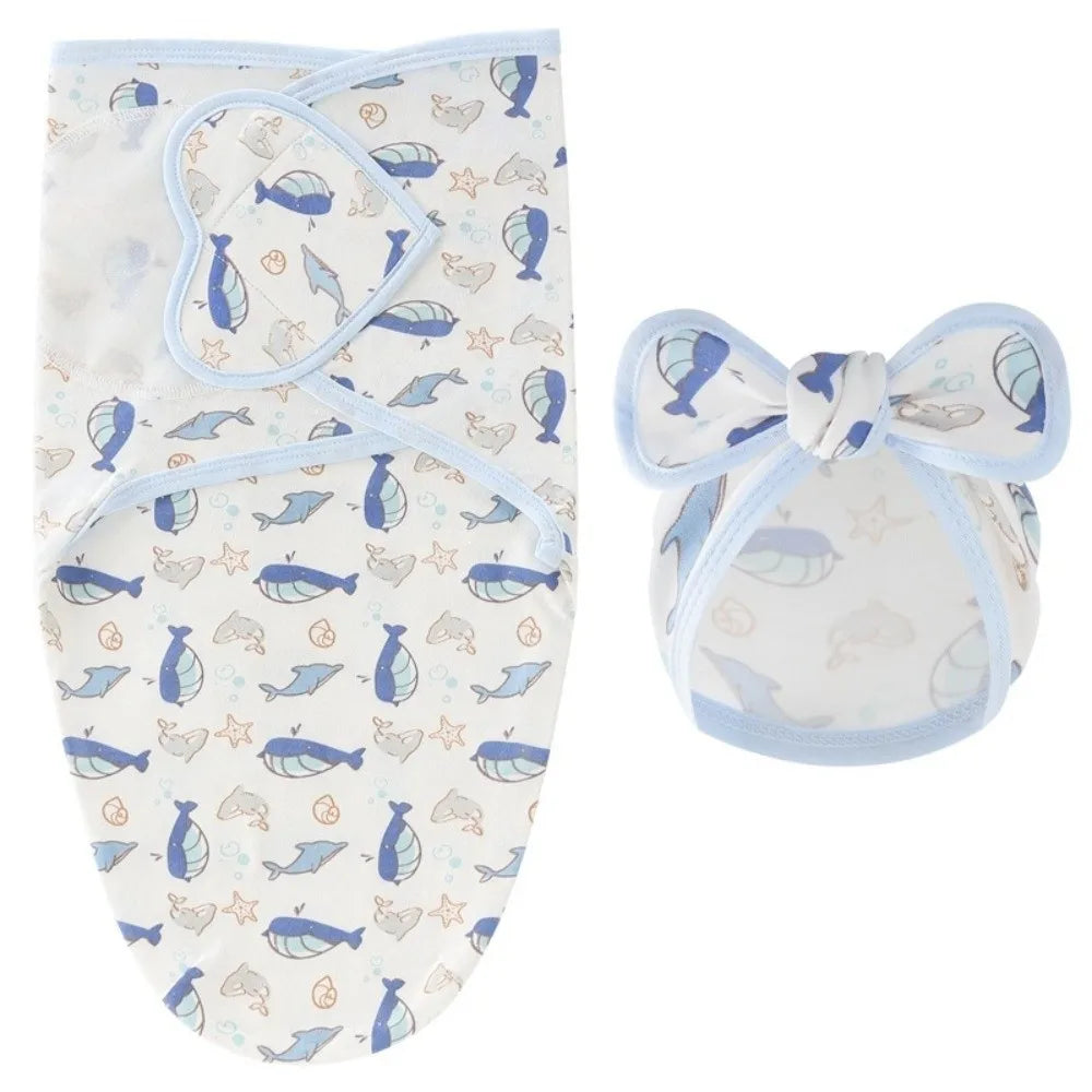 Ensemble naissance bébé 3 pièces – Couverture d’emmaillotage + bonnet à nœud papillon + moufles assorties