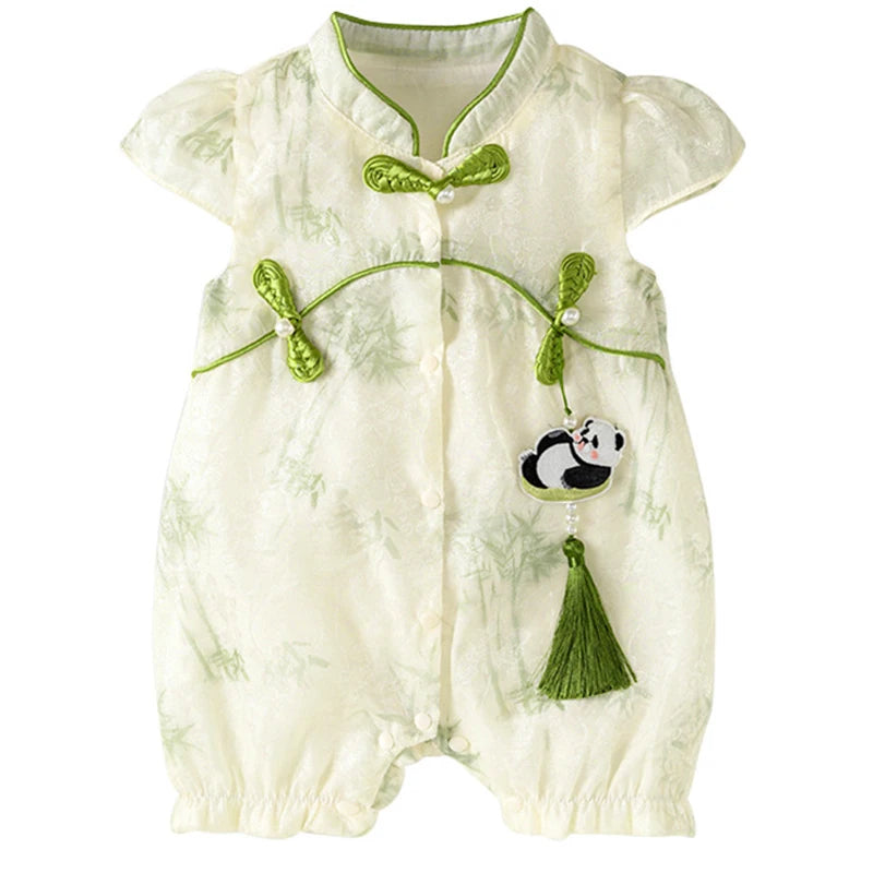 Combinaison bébé fille style Cheongsam chinois – Motif panda – 0 à 24 mois