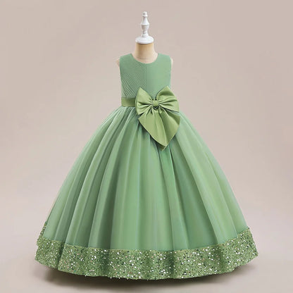 Robe Princesse Longue à Nœud Élégant – Cérémonie & Mariage pour Fille