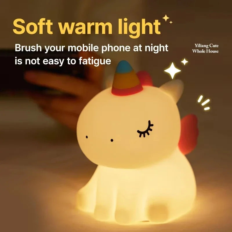 Veilleuse Silicone Bébé – Lampe de Nuit Tactile Douce (Nuage, Licorne, Tasse, Ballon)