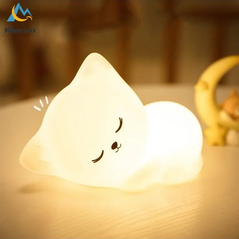 Veilleuse bébé chat en silicone tactile rechargeable – Lampe de nuit douce multicolore