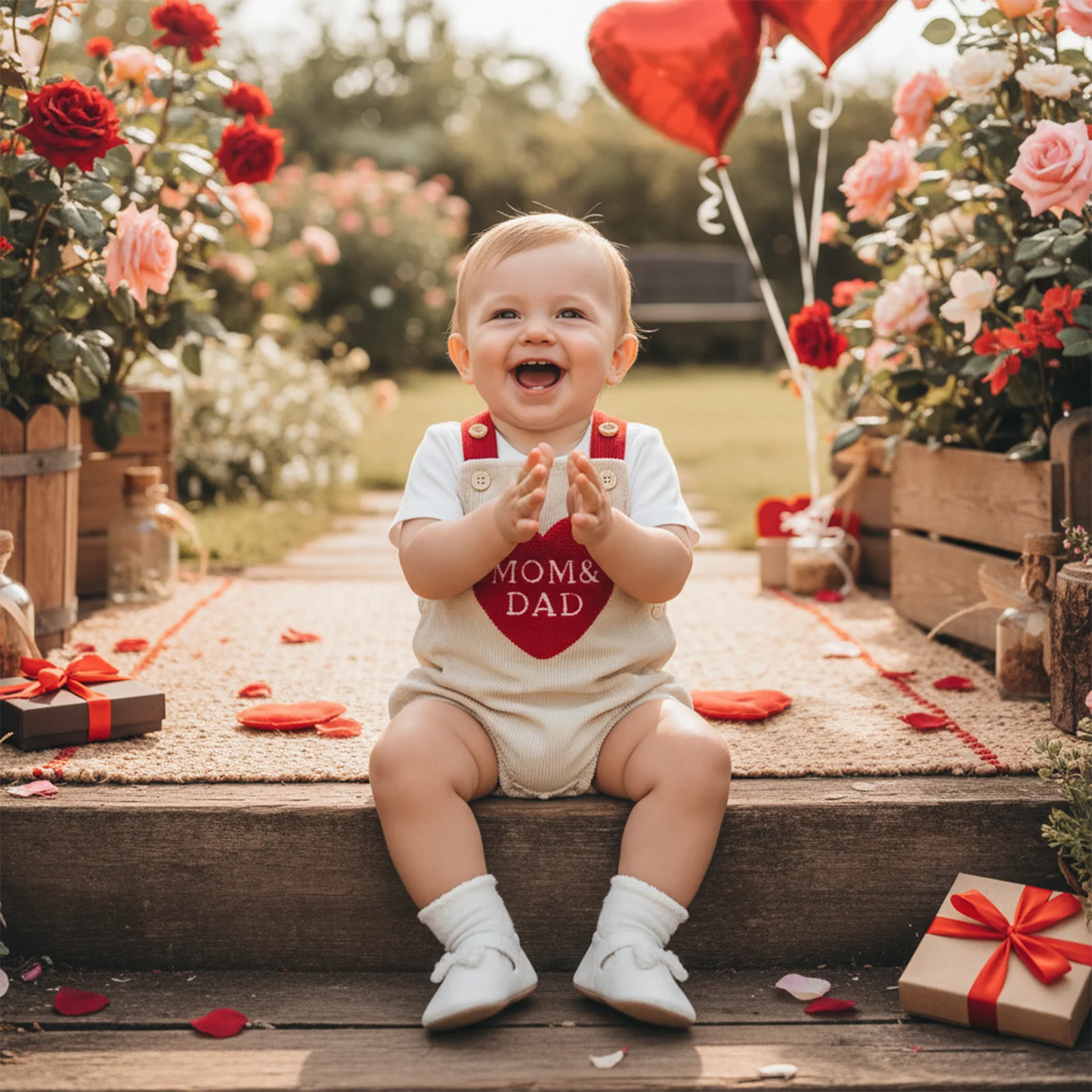 Barboteuse Bébé Saint-Valentin – “Mom & Dad” (Fille & Garçon)