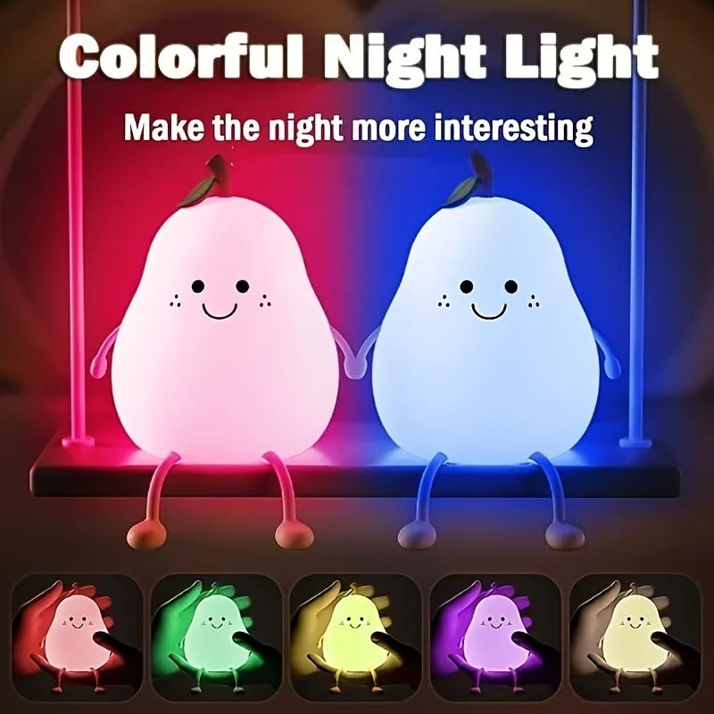 Veilleuse bébé poire en silicone tactile – Lampe de nuit douce 7 couleurs rechargeable
