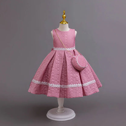 Robe Princesse Élégante Fille – Manches Longues avec Sac Assorti