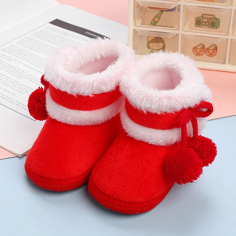 Nouvelle mode chaussures confortables nouveau-né bébé filles garçons chaussons souples solide pompon bottes de neige infantile enfant en bas âge nouveau-né chaussures chauffantes
