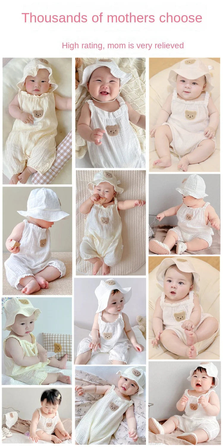 Ensemble Bébé Été 2 Pièces – Combinaison en Coton avec Bonnet