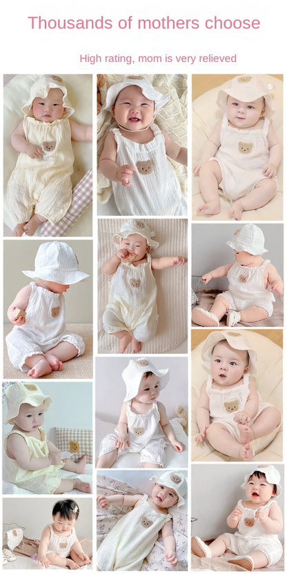 Ensemble Bébé Été 2 Pièces – Combinaison en Coton avec Bonnet