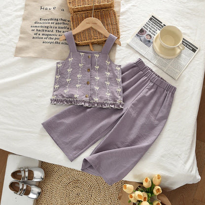 Ensemble Denim Chic 2 Pièces – Top Bretelles + Pantalon (Fille)