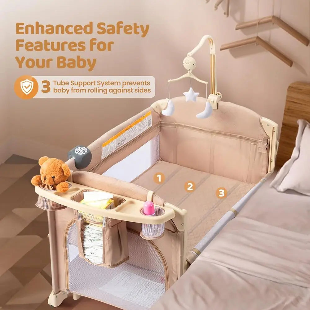 Moussin bébé tout-en-un 5-en-1 avec table à langer, station de jeu, lit à bascule et musique