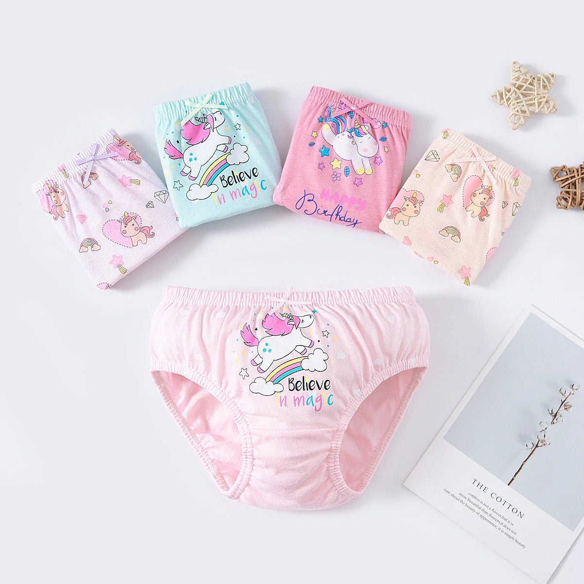 Lot de 5 culottes en coton pour filles (2–14 ans) – Sous-vêtements doux, confortables et respirants
