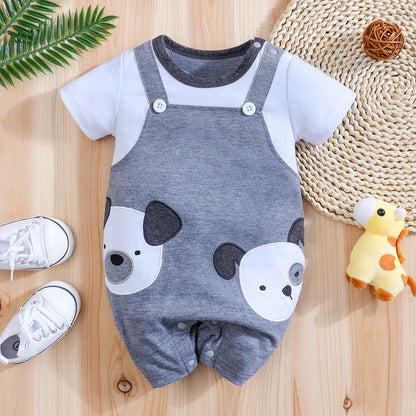 IURNXB bébé barboteuse à manches courtes Onesie garçons filles nouveau-né infantile body mignon chien imprimé combinaison tenues d'été 1-18M