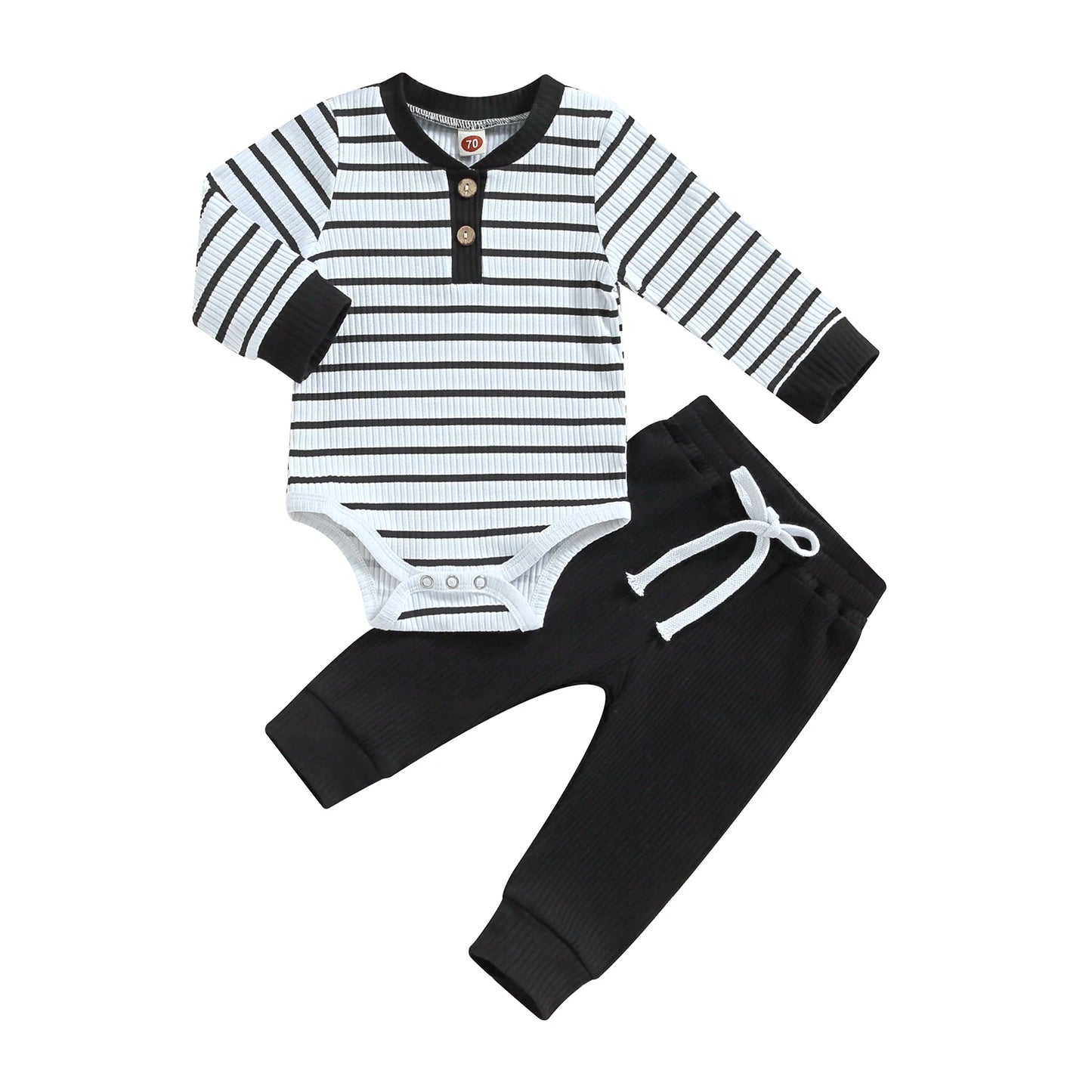 Ensemble bébé garçon automne 2 pièces – Barboteuse rayée & pantalon confortable (0 à 24 mois)