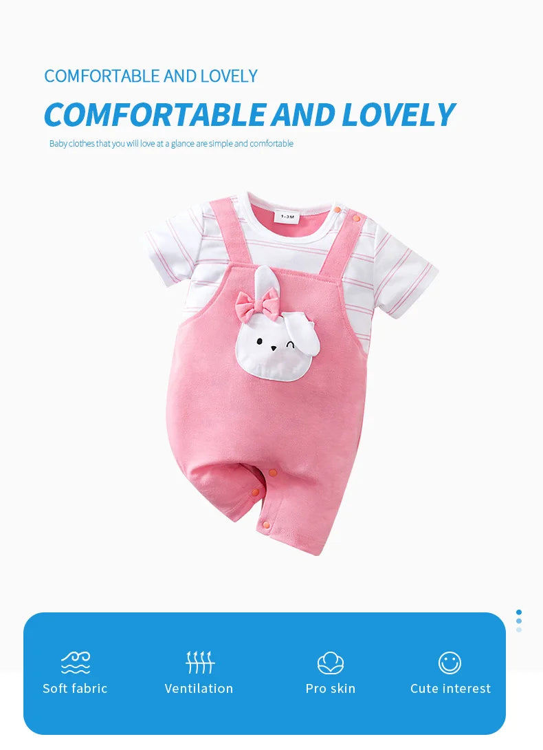 Tenue bébé été – Combinaison rose lapin, confortable et adorable