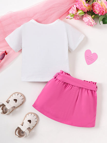 Ensemble Bébé Fille “Heart” – T-shirt + Bas Rose – Été (0–12 mois)