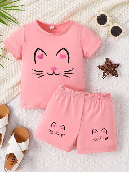 Ensemble Bébé Fille “Petit Chat” – T-shirt & Short Rose (1–3 ans)