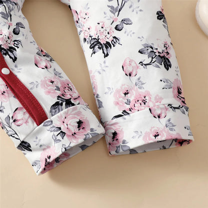 Grenouillère Bébé Fille Fleurie – Manches Longues, Nœud Chic | 0–18 Mois