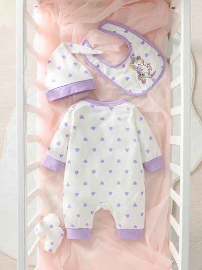 Pyjama Bébé 2 Pièces – Grenouillère + Bonnet Assorti (0–6 mois) | Doux & Confortable