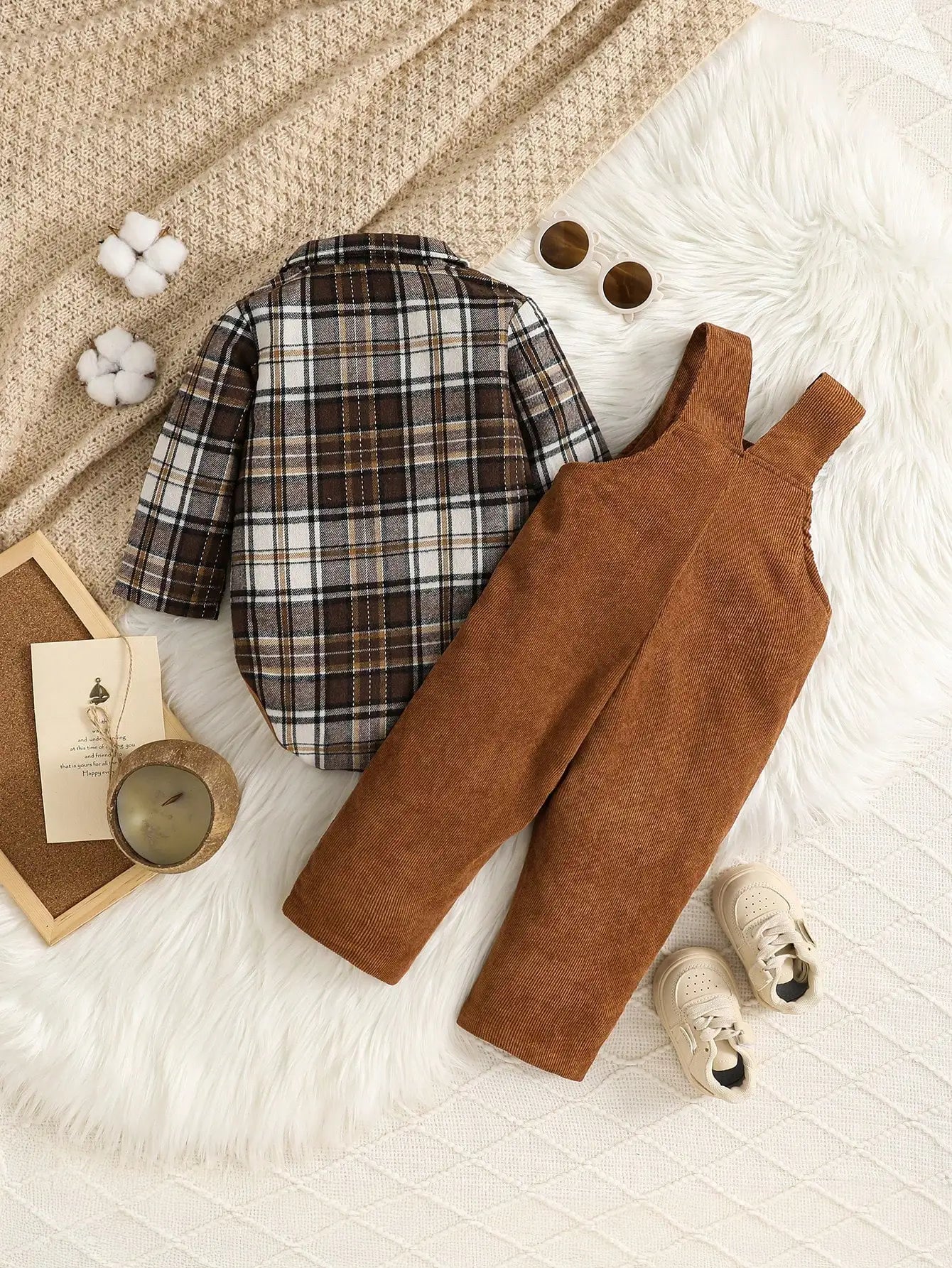 Ensemble Bébé Automne-Hiver en Velours Côtelé – Chemise à Manches Longues & Salopette
