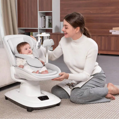Chaise apaisante électrique connectée pour bébé – Transat à bascule de luxe avec application mobile (0–36 mois)