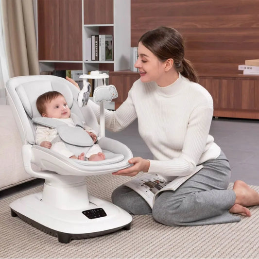 Chaise apaisante électrique connectée pour bébé – Transat à bascule de luxe avec application mobile (0–36 mois)
