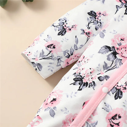 Grenouillère Bébé Fille Fleurie – Manches Longues, Nœud Chic | 0–18 Mois