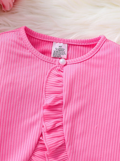 Ensemble Fille Automne 2 Pièces – Robe Fleurie Rose & Haut Manches Longues