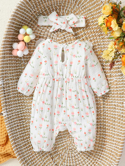 Combinaison Bébé Fille en Coton avec Nœud – Douce & Élégante
