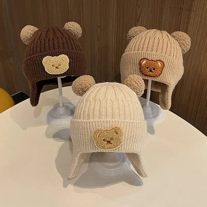 Bonnet d’Hiver Bébé Ourson – Bonnet Chaud Tricoté Unisexe pour Enfant