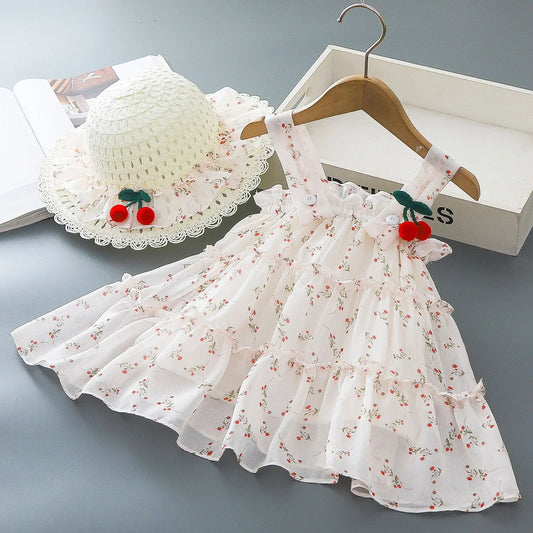 Robe Bébé Fille Été “Cherry” + Chapeau Assorti | 0–12 mois