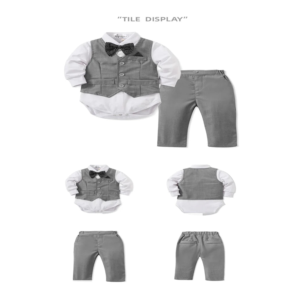 Tenue Gentleman Bébé Garçon – Ensemble Habillé (Chemise + Gilet + Pantalon) 0–24 Mois