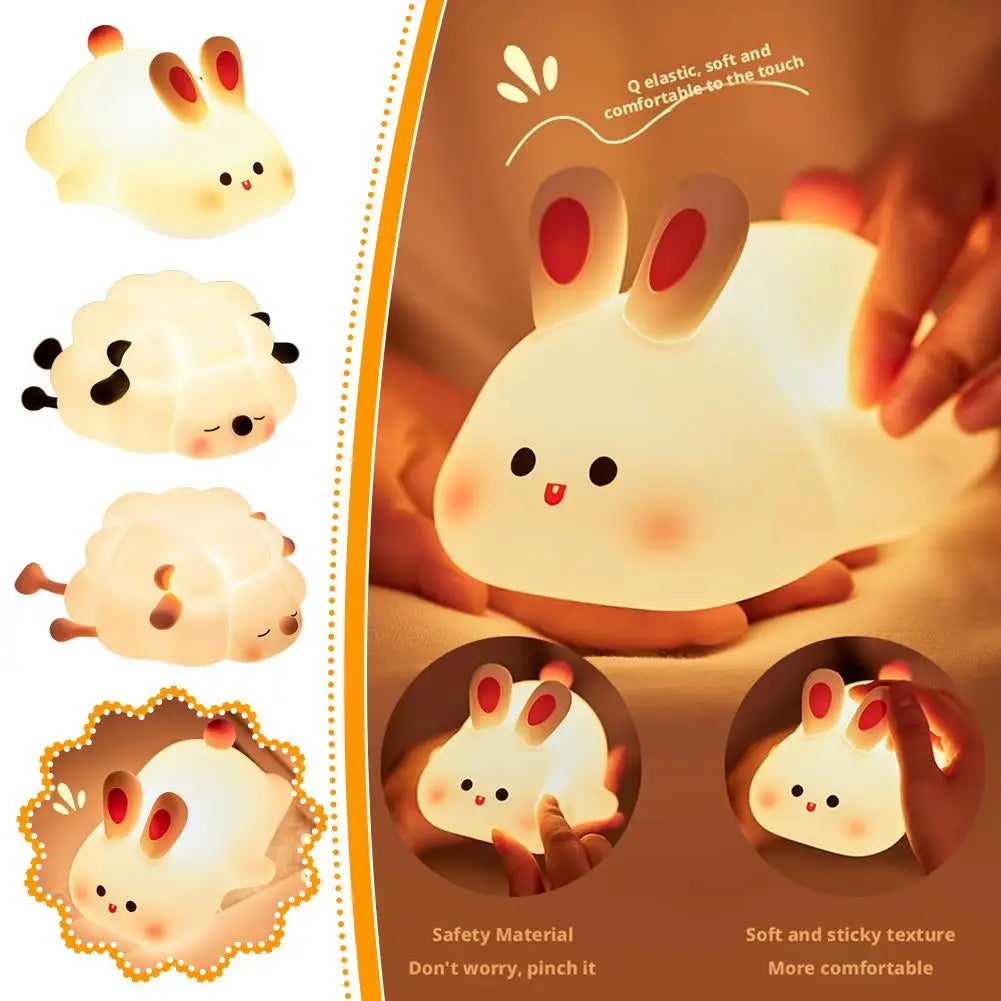 Veilleuse Lapin Bébé Silicone – Lampe Nuit Apaisante Rechargeable