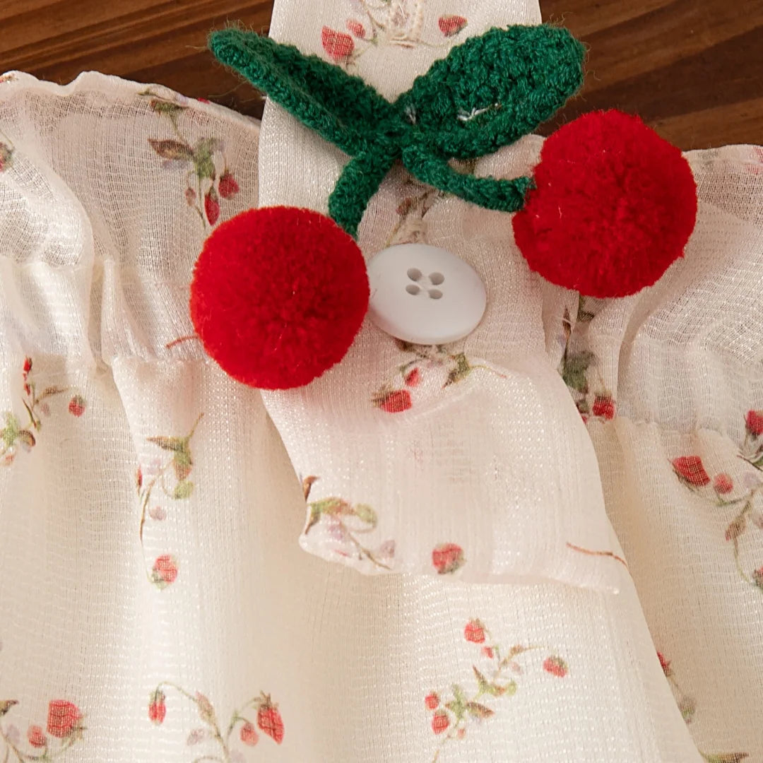 Robe Bébé Fille Été “Cherry” + Chapeau Assorti | 0–12 mois