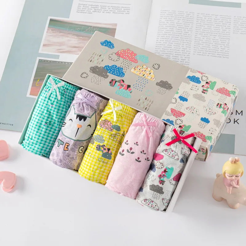 Lot de Sous-Vêtements Fille 100% Coton – Motifs Chats Mignons & Confort Doux